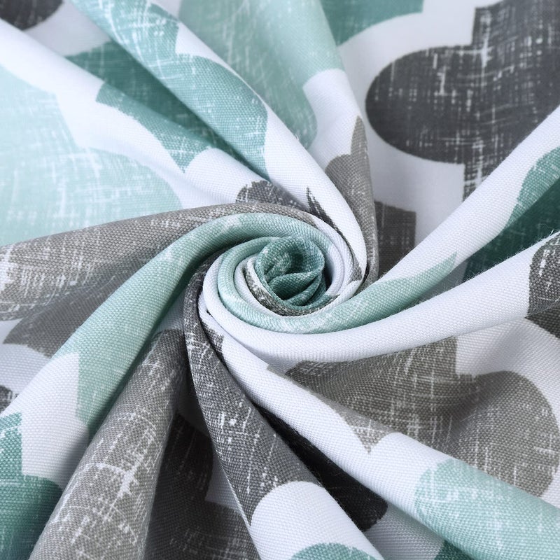 CAROMIO Fabric Shower Curtain 84 Inch Long, Geometric Quatrefoil Pattern Poly-Cotton Farmhouse Shower Curtain Extra Long, Aqua/Mint/Grey, 72x84 Inches - Image 5